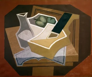 Guitarra, manzanas y jarra